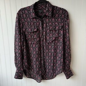 Rag & Bone Black and Pink Floral Shirt button up blouse medium
